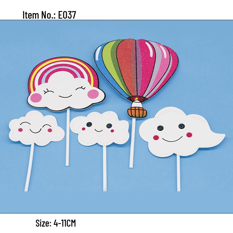 Happy Birthday Rainbow Cake Toppers: Stars, Clouds & Balloons