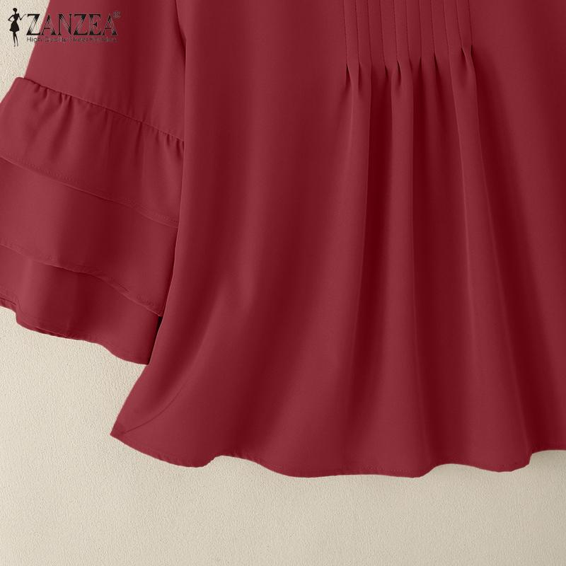 ZANZEA Women Casual Round Neck Solid Color 3/4 Sleeve Loose Blouse