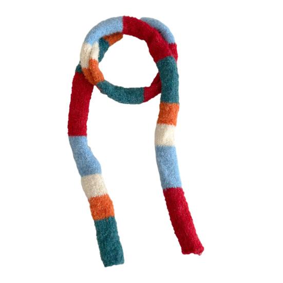 Yousheng Rainbow Striped Scarf Women Long Skinny Fuzzy Fluffy Neckerchief Knit Thin Scarf Autumn Winter Knitting Scarf Outfit Accessories