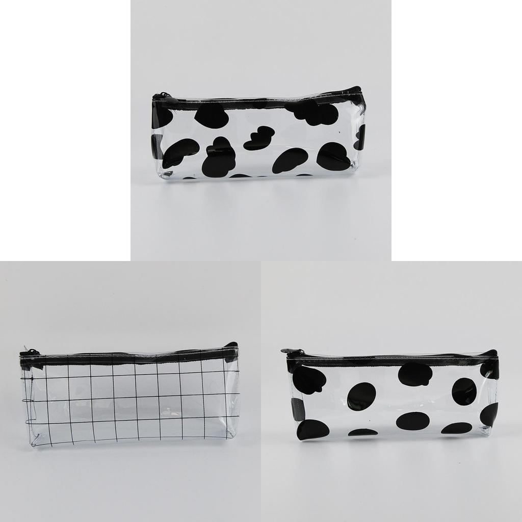 Transparent Pencil Case For Students Large Capacity School Supplies Organizer With Cow Dot Pattern