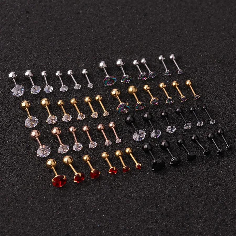 0.8mm Thick Minimalist Zircon 3-Prong Stud Earrings, Stainless Steel Screw for Ear Cartilage, Available in 1.5-5mm.