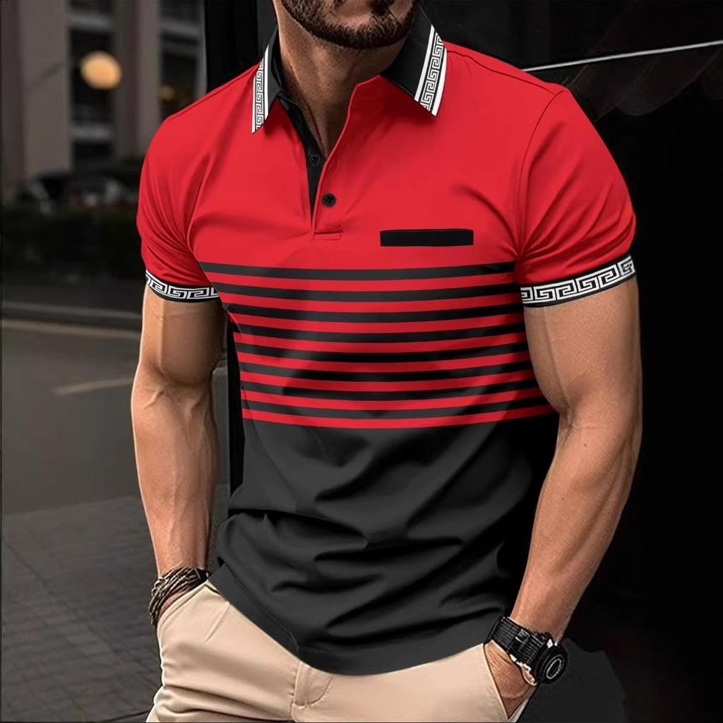 Sommer Herren Neu Kurzarm Farbblock Polohemd Herren Business Casual Revers Golf Polohemd Tops 100% Polyester