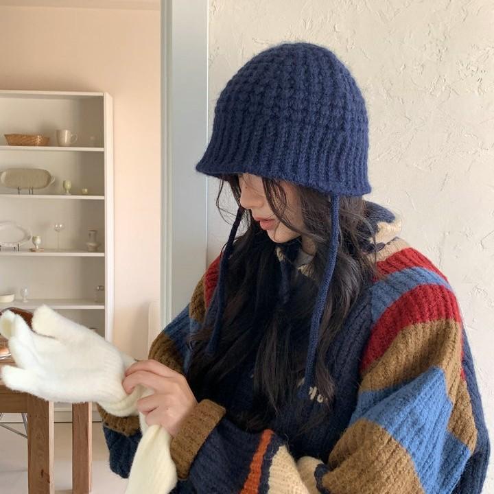 

Осень и зима новая шерсть шерсть вафельная рыбацкая шапка детская теплая защита ушей голова вязаная шапка тренд M（56-58cm） синий