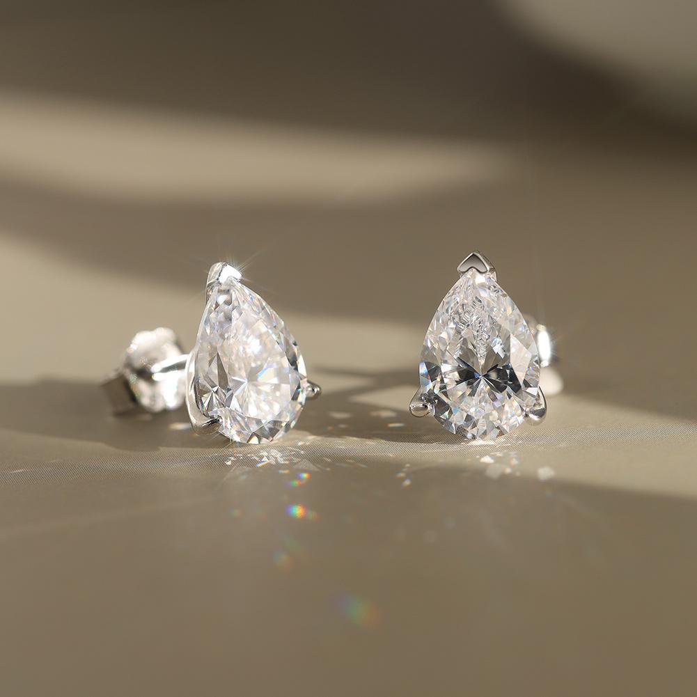 RINNTIN LZE02 Fine Jewelry Earrings 925 Sterling Silver 14k Gold Plated 8A Premium Cubic Zirconia Pear Cut Stud Earring