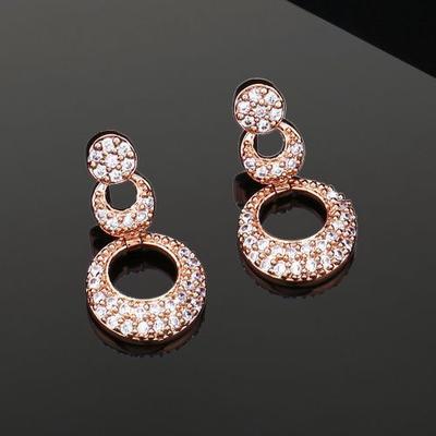 Women's Round Designer Earrings Rose Gold Plated & CZ