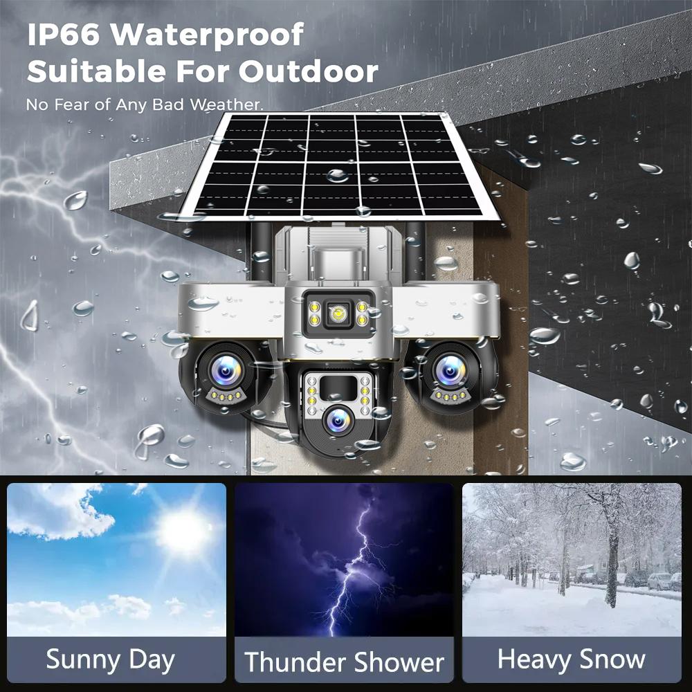 V380 Pro Solar Camera 3 Lens WiFi Security Cameras Outdoor Smart Home Solaire Power PTZ IP 15MP Night Vision CCTV Surveillance