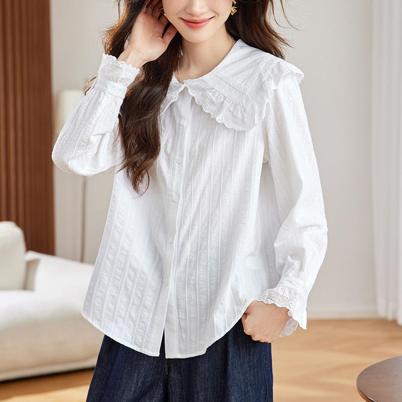 

Sweet Doll Collar Shirt Women s Long-sleeved Spring and Autumn Clothes New Foreign Style Top Shirt Women s Shirt XXL белый