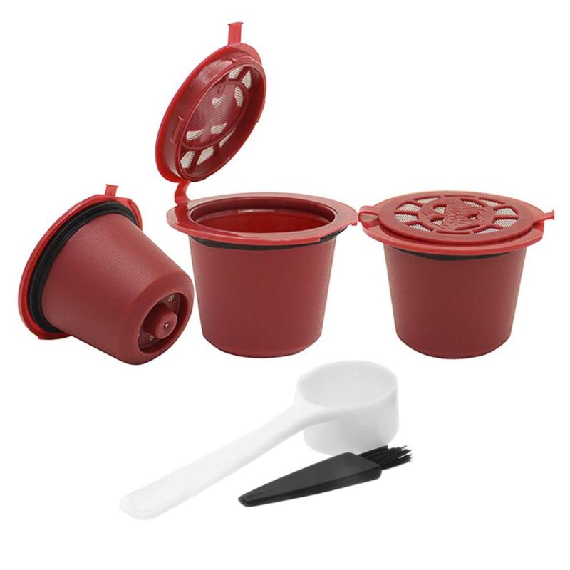 3pcs/pack Refillable Reusable for Nespresso Coffee Capsule With 1PC Plastic Spoon Filter Pod For Original Line Siccsaee Filters