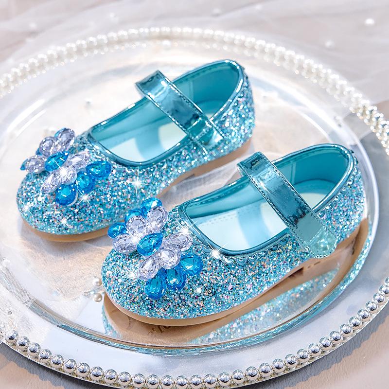 Korean Style Girls' Leather Rhinestone Princess Shoes - 2025 Spring/Autumn Soft Sole Fashion Flats