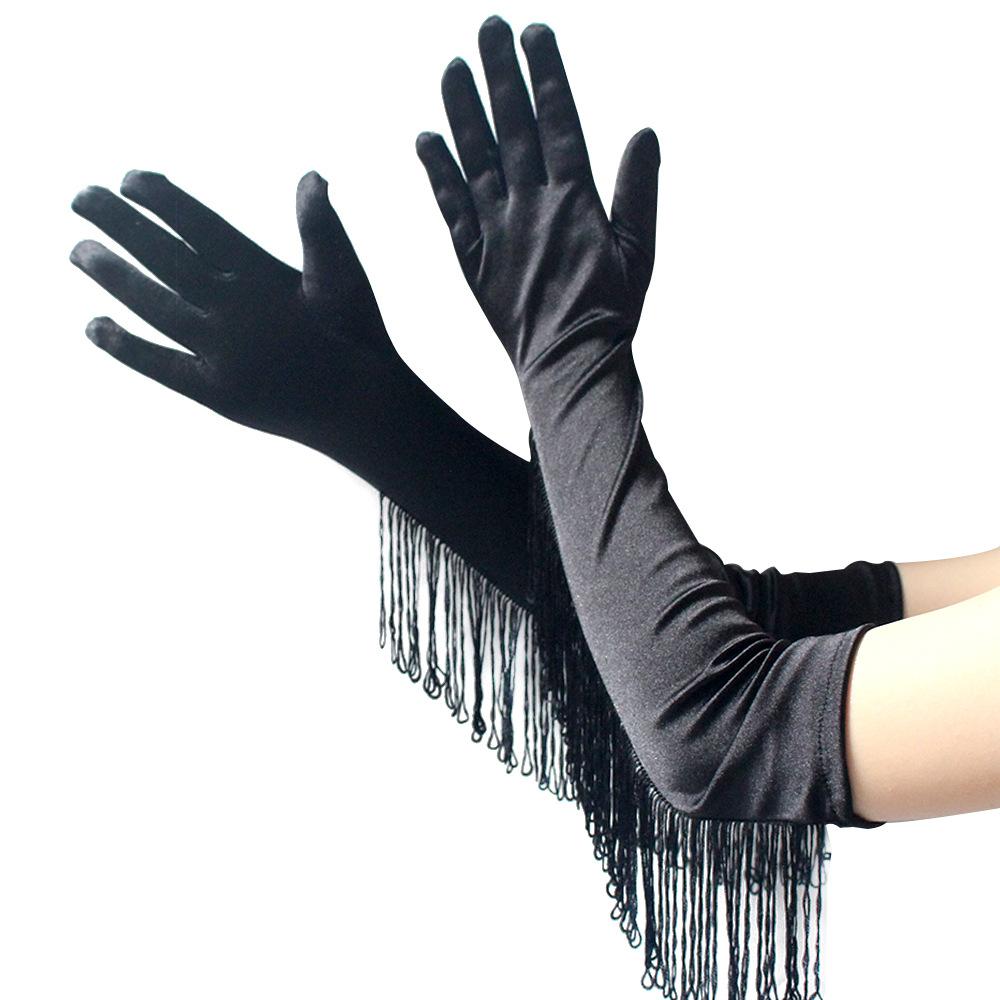 New Tassel Long Color T-gloves Latin Dance Performance Gloves Satin Tassel Bridal Gloves Show
