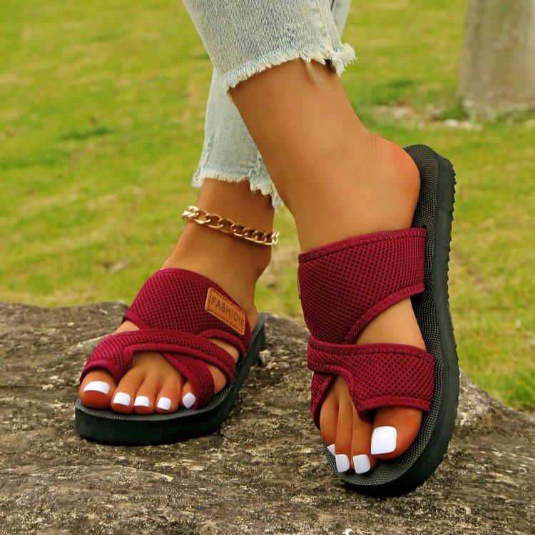 Women's Summer Plus Size Flat Thong Sandals with Round Toe and Mesh Upper