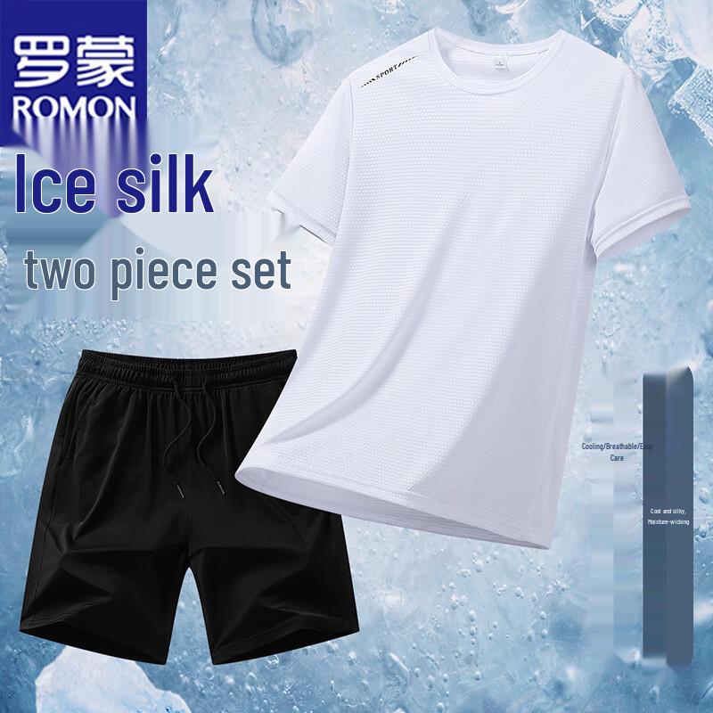 ROMON Men s Summer Ice Silk T-Shirt & Shorts Set XL