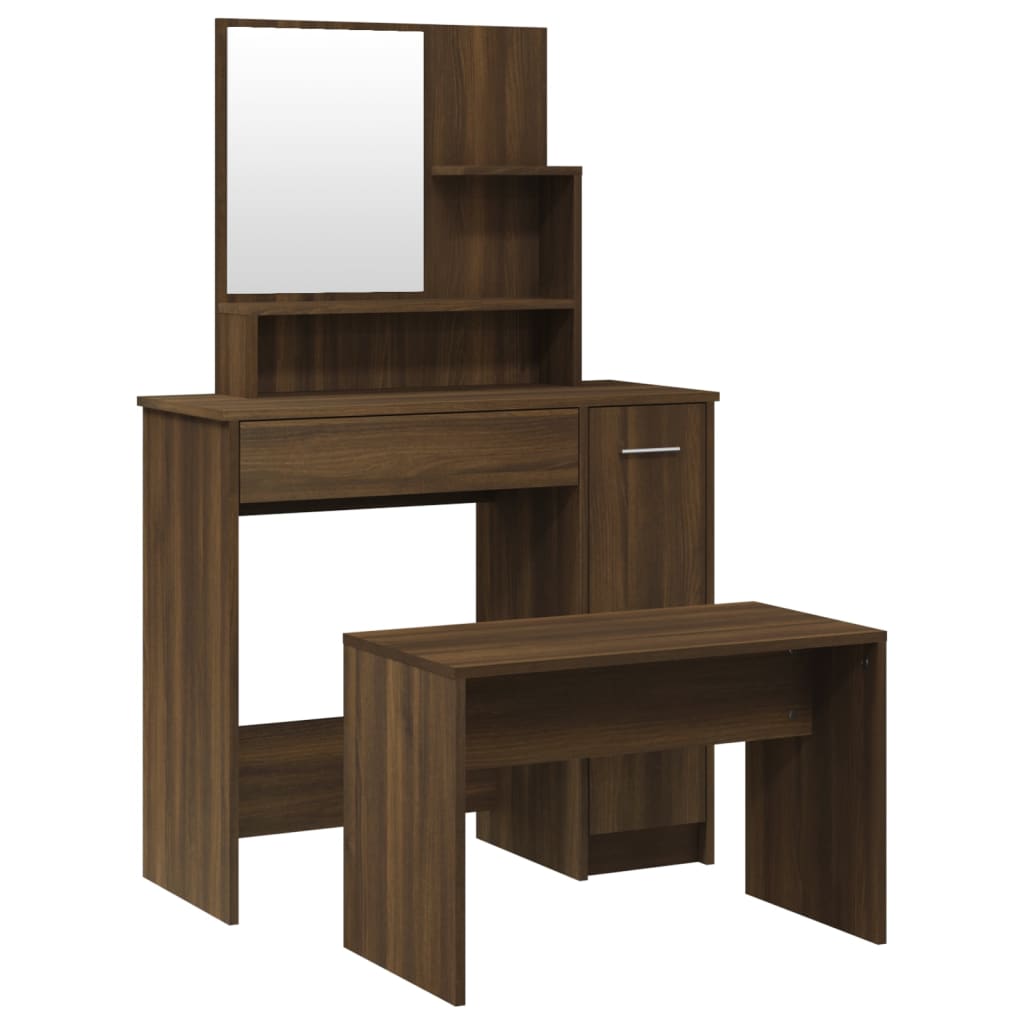 Makeup Table Set Brown Oak Effect 86.5 x 35 x 136 cm