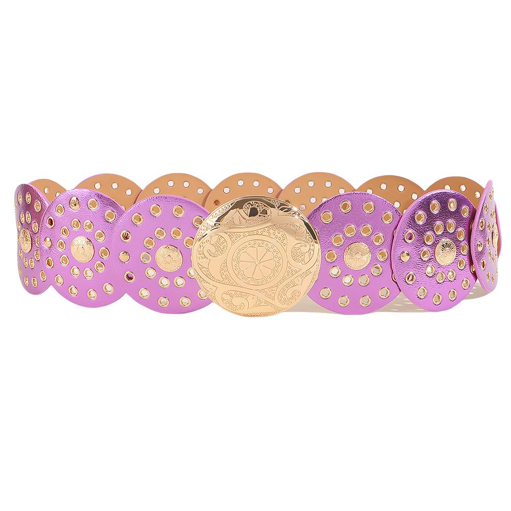 Vintage Cowgirl Buckle Belt Colorful Round PU Hollow Belt Cowboy Waistband  Waist Accessories