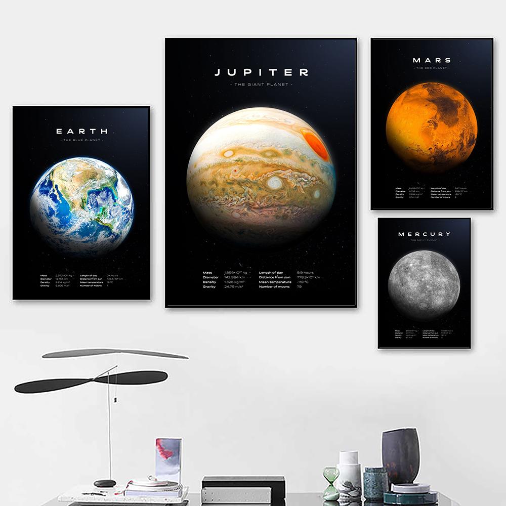 Planet Earth Jupiter Mercury Venus Mars Moon Posters And Prints Wall Art Canvas Painting Wall Pictures For Living Room Decor