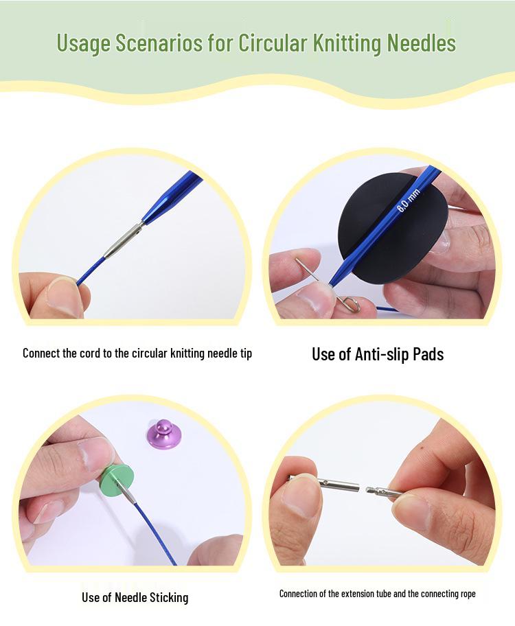 Blue Detachable Circular & Straight Knitting Needle Set with Replaceable Yarn Needles and Rope