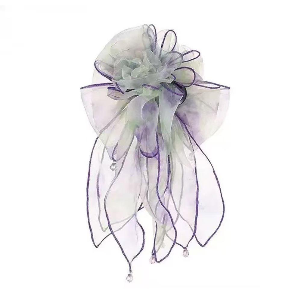 Gifts Retro Organza Flower Hair Clip Luxurious Ribbon Mesh Hair Clip Rhinestones Back of Head Hair Accessory