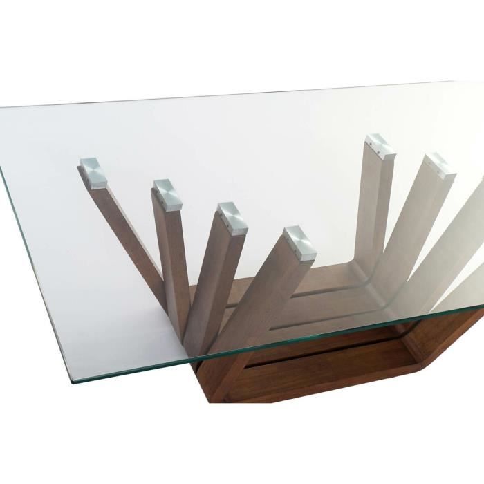 Table basse - Moderne - Noyer - Verre transparent - 130 cm - Design contemporain