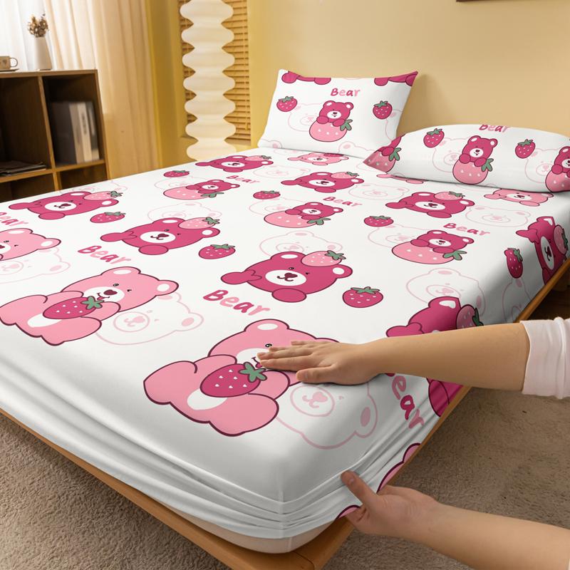 1 Cartoon Niedliches Tier Bär Gedrucktes Mattes Spannbettlaken, Schlafzimmer Gedruckte Bettdecke, Bettwäsche (Ohne Kissenbezüge)