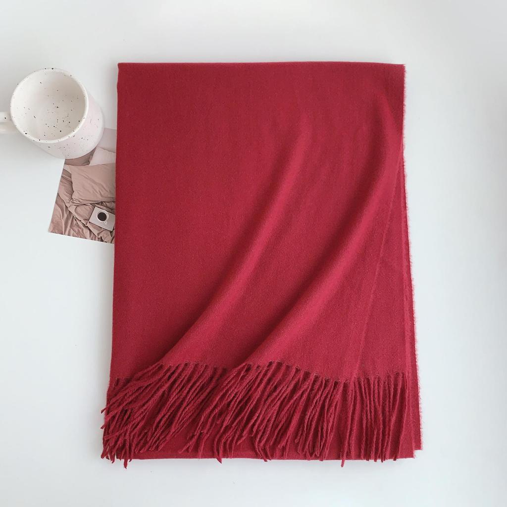 Luxuriöser Imitationskaschmir-Quasten-Schal in Uni-Rot für Damen - Koreanischer Stil, Winter-Vielseitig, Elegant