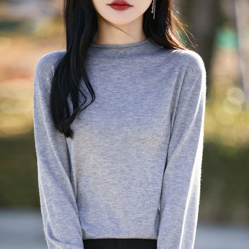 Women's wool pullover Qinghe cashmere 50% silk 50% wool spring and summer wool soft, comfortable and warm