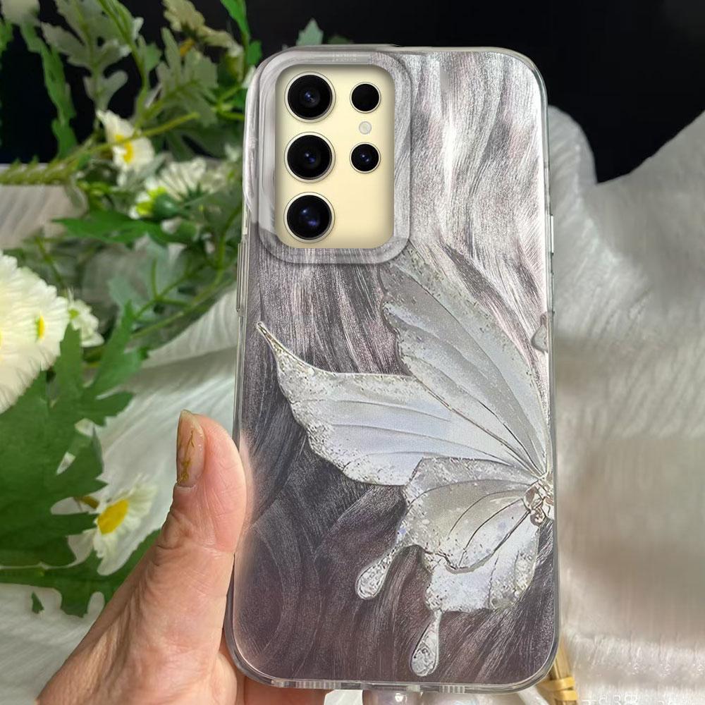 Luxury Laser Silver Butterfly Texture Phone Case for Samsung Galaxy S25 S24 S23 S22 S21 FE Plus Ultra Shell Silicone Back Cover
