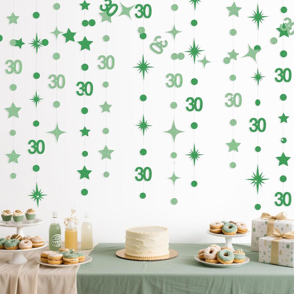 Black 30th Birthday Decorations Number 30 Circle Dot Twinkle Star Garland Metallic Hanging Streamer Bunting Banner Backdrop for Mens Womens Happy