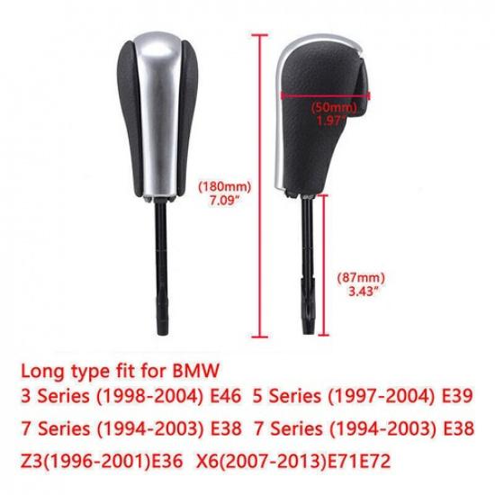 Leather Silver Automatic Gear Shift Knob Fits BMW E60 E46 E39 E36 3 5 7 Series