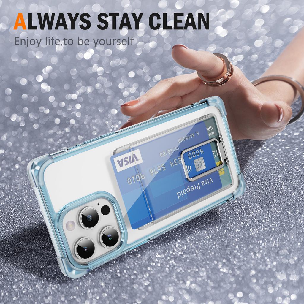 For iPhone 15 Pro Max Case Reinforced Corners TPU + Acrylic Phone Cover with Kickstand Card Holder