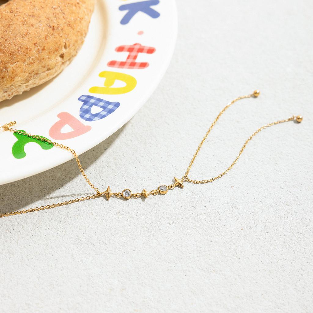 Design Sense Classic Style 16K Gold, White Zircon Zirconium Cup Tetra Star Y Chain Necklace