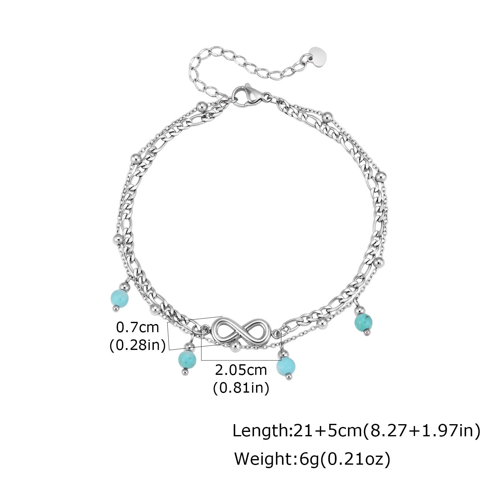

Stainless Steel Turquoise Stone Beads Tassel Anklet for Women, Fashion Infinite Charm Double Layer Ankle Bracelet, Foot Jewelry