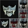 Djävulskrigare Hannya Halvansikte Latexmask Halloween Kostymrekvisita Skräckinjagande Cosplayrekvisita