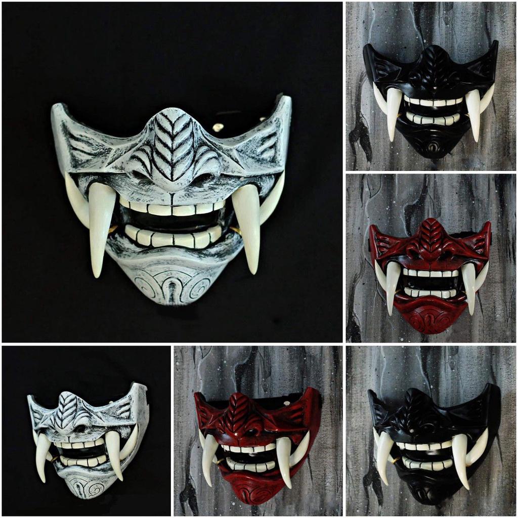 Natural Latex Hannya Half Face Mask Perfect For Halloween And Cosplay