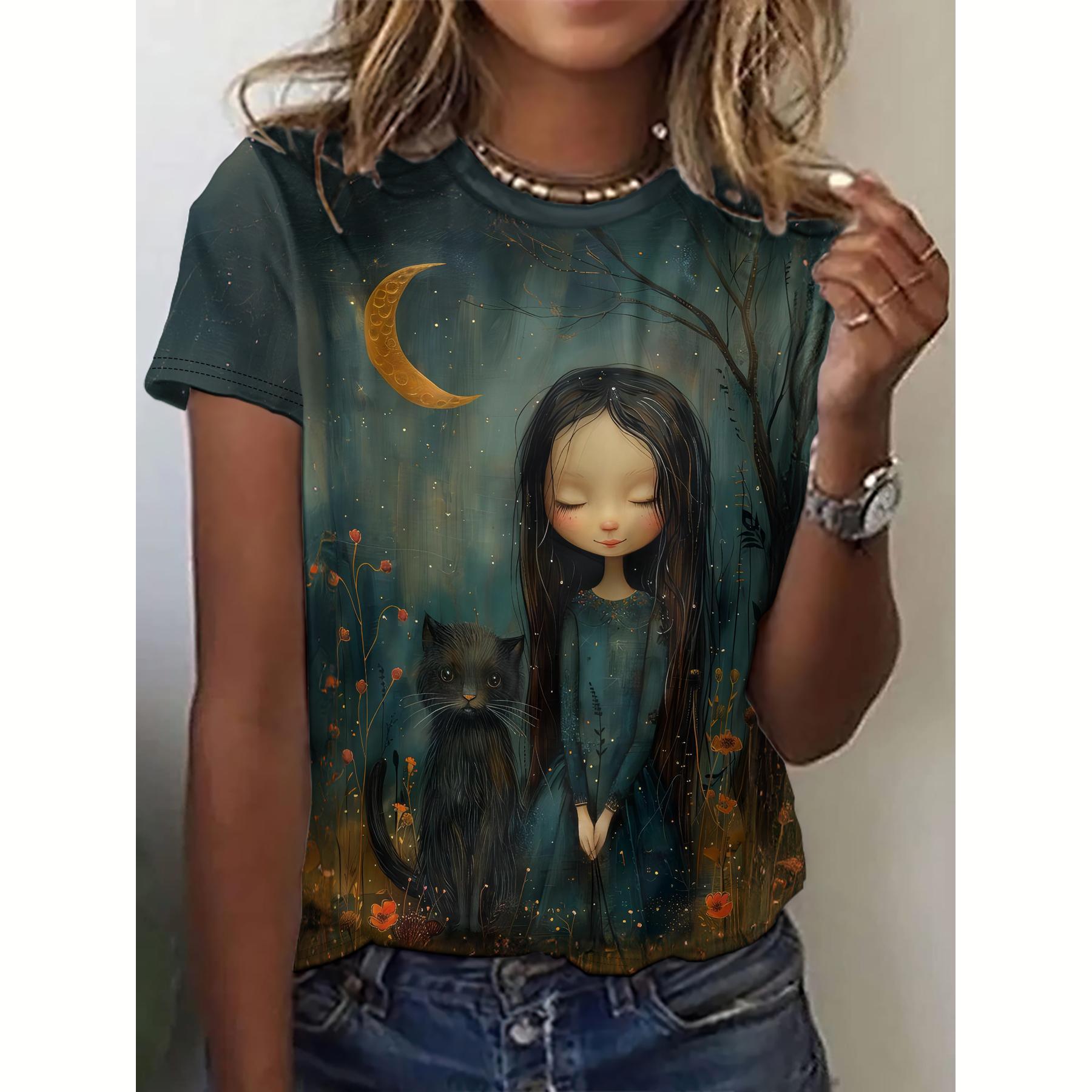 

Летняя женская футболка с 3D принтом и милым рисунком мультфильма для женщин, повседневные футболки с круглым вырезом и короткими рукавами для девочек, топ в художественном стиле, свободная женская одежда 6XL