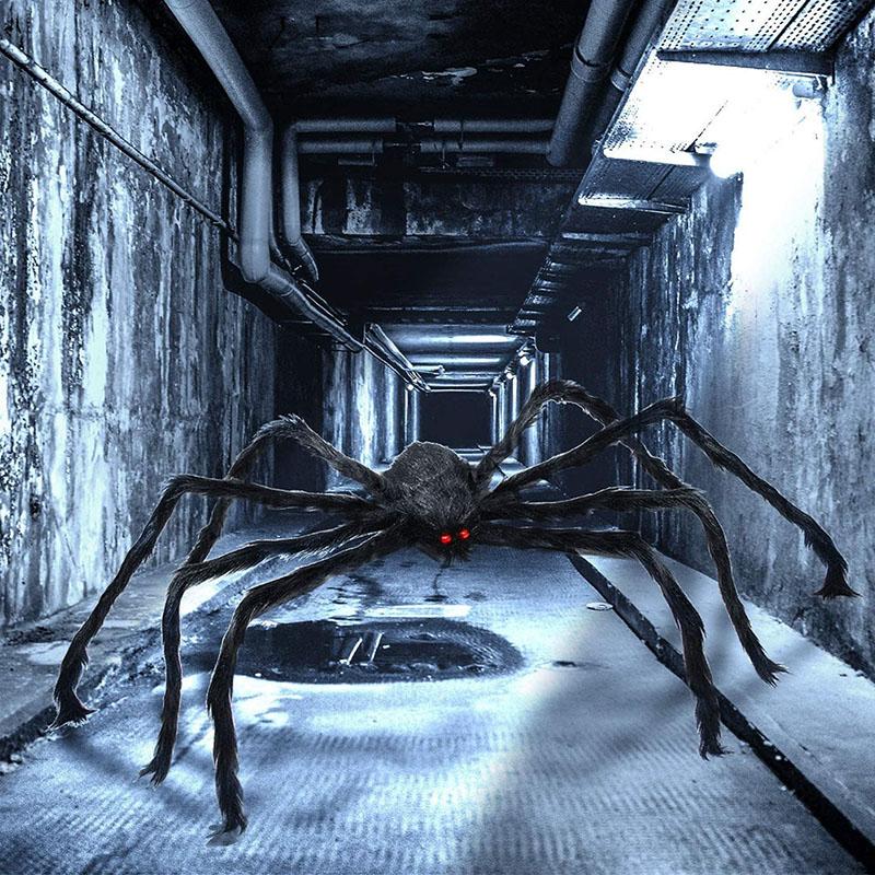 75/90/125/150/200cm Black Super Big Plush Spider Halloween Decoration Props Haunted Outdoor Scary Hairy Spider With Fully Legs