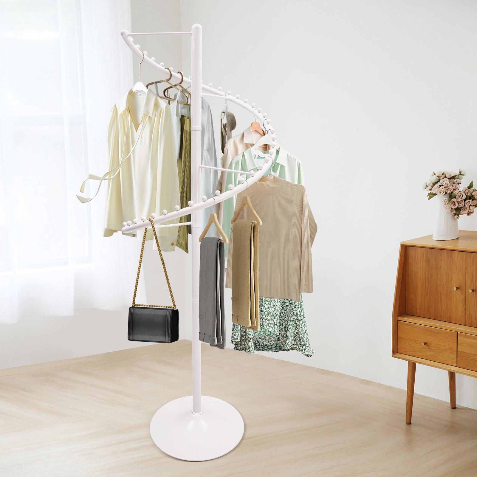 

Вращающаяся на 360 градусов напольная вешалка для одежды, стойка-органайзер для одежды на колесиках, портативная сушилка для прачечной, гардеробной, спальни белый
