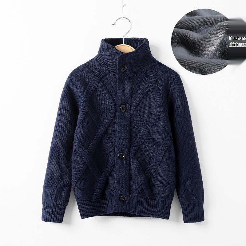 Children's High Neck Wool Cardigan - Warm Knitted Sweater for Autumn/Winter, Sizes 2-11 Years
