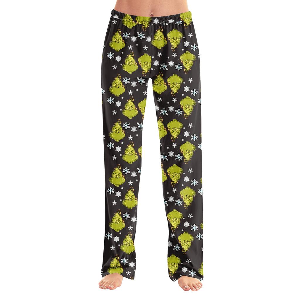 Adult Fashion Loose Christmas Printed Casual Pants Home Pajama Pants (No Drawstring)