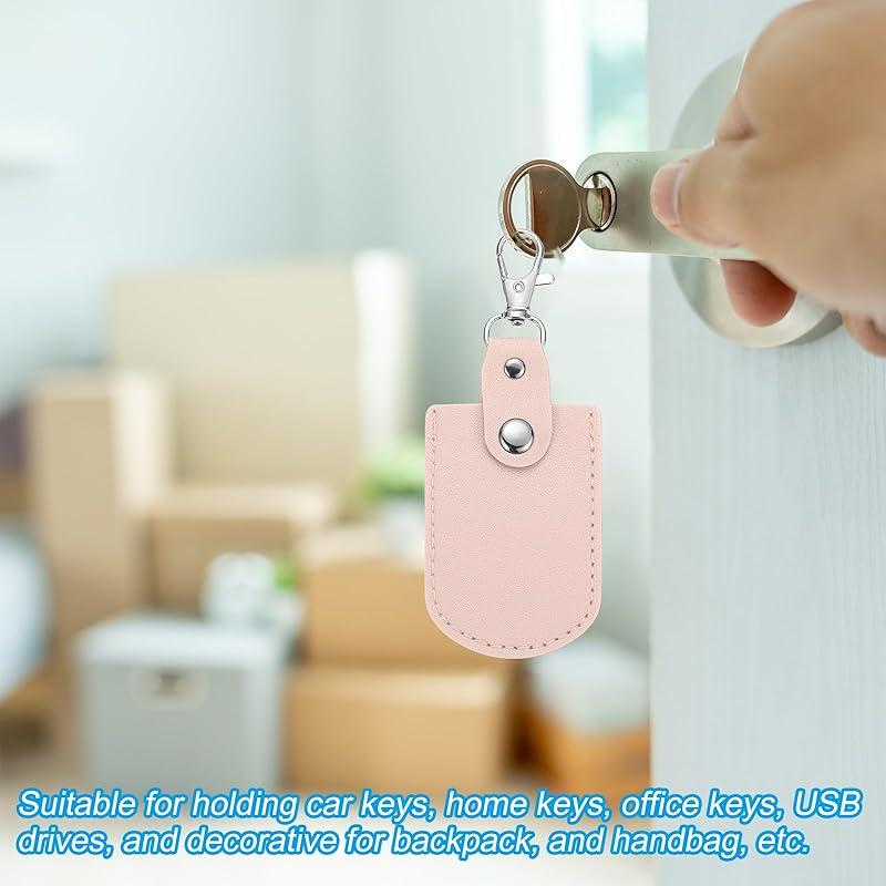 [PATIKIL] leather key fob leather keychain 2pcs keyrings DIY key chain holder home off for car key ID key card air tag pink