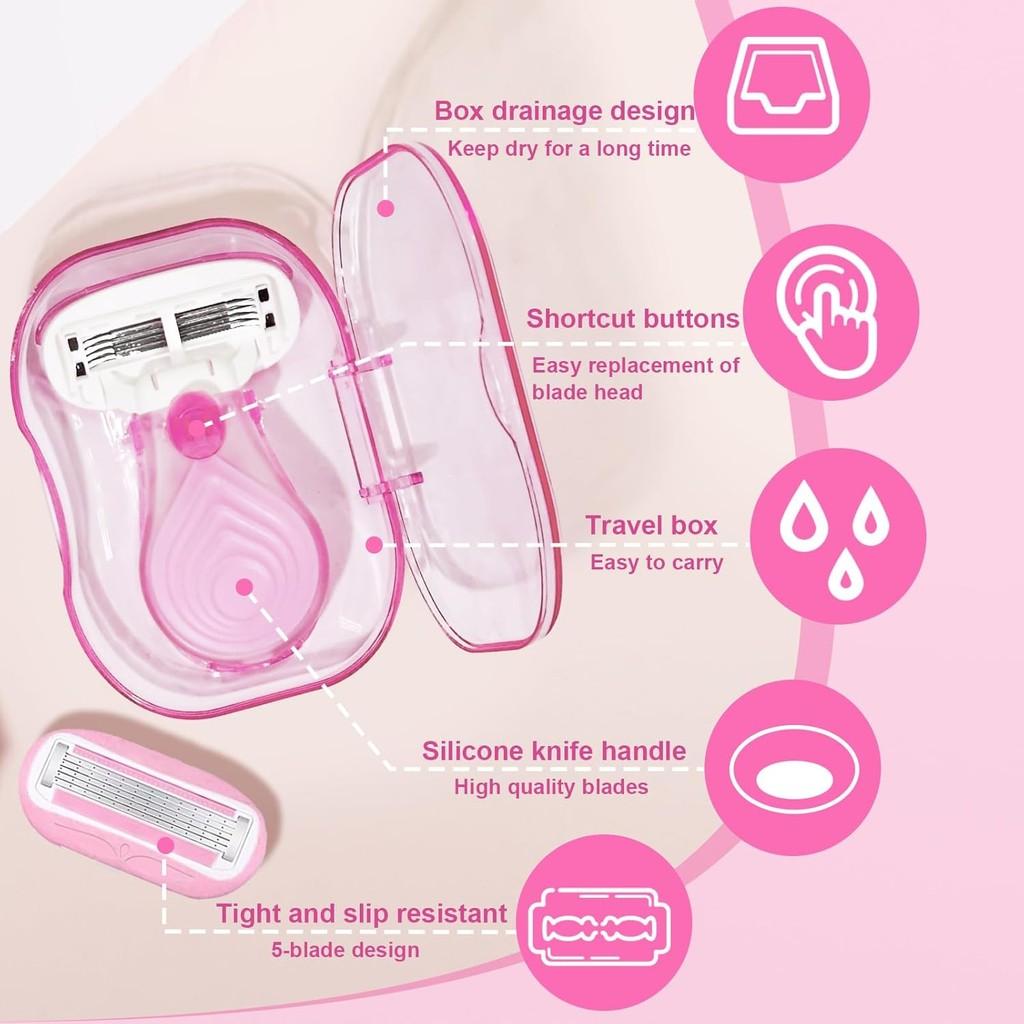 5PCS Women Safety Razor Blades 5-Layer Stainless Steel Blades for Face/ Leg/ Armpit/ Bikini Beauty Hair Removal Shaving Portable Lady Manual Shaver