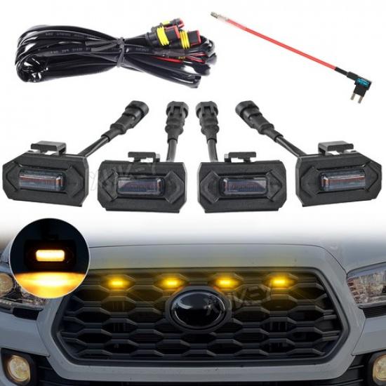 

4pcs Raptor Style Smoked Amber Grille DRL LED Light For Toyota Tacoma TRD 20-23