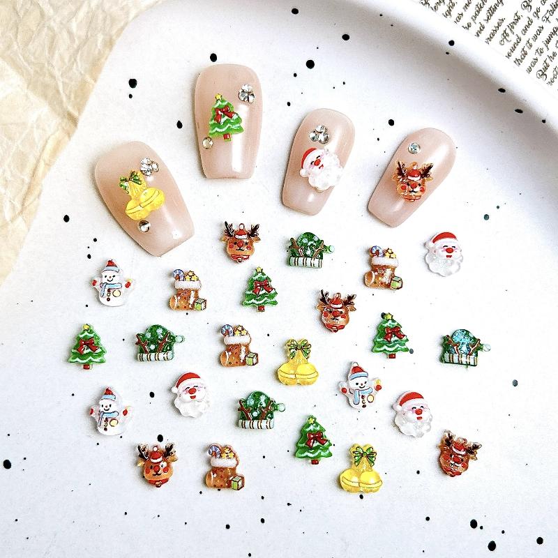 30Pcs Adorable Snowman Santa Claus Resin Nail Charms Cartoon Creative Colorful Christmas Series Nail Art Decorations Diy Nails