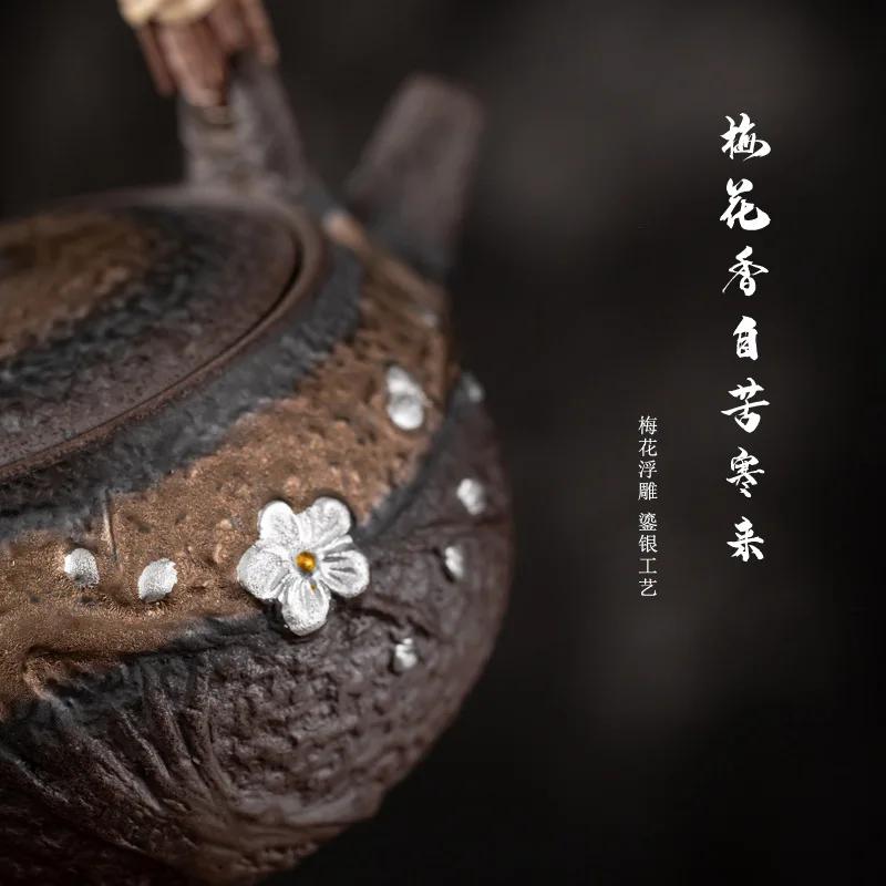 Japanese Style Loop-Handled Teapot Handmade Gilding Iron Glazed Pottery Porcelain Teapot Small Size Tea Making Device Tea Kettle