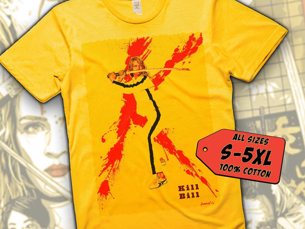 Kill Bill V8 T-Shirt Vintage GELBES T-Shirt DTG Digitaldruck Größen S M L XL 2XL 3XL 4XL 5XL