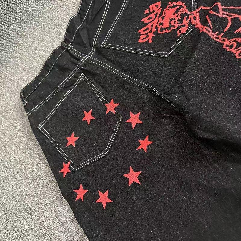 RogueWave Amerikanischer Cartoon Gedruckte Weitbeinige Denim Cropped Hose Locker Lässig Gerade Shorts