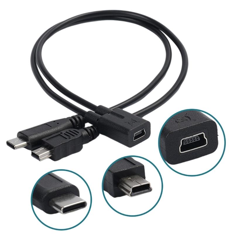 25cm Mini USB 5P Female To Type C Male With Mini USB 5P Male Charging Cable Cord For Phones And Tablets Various Devices