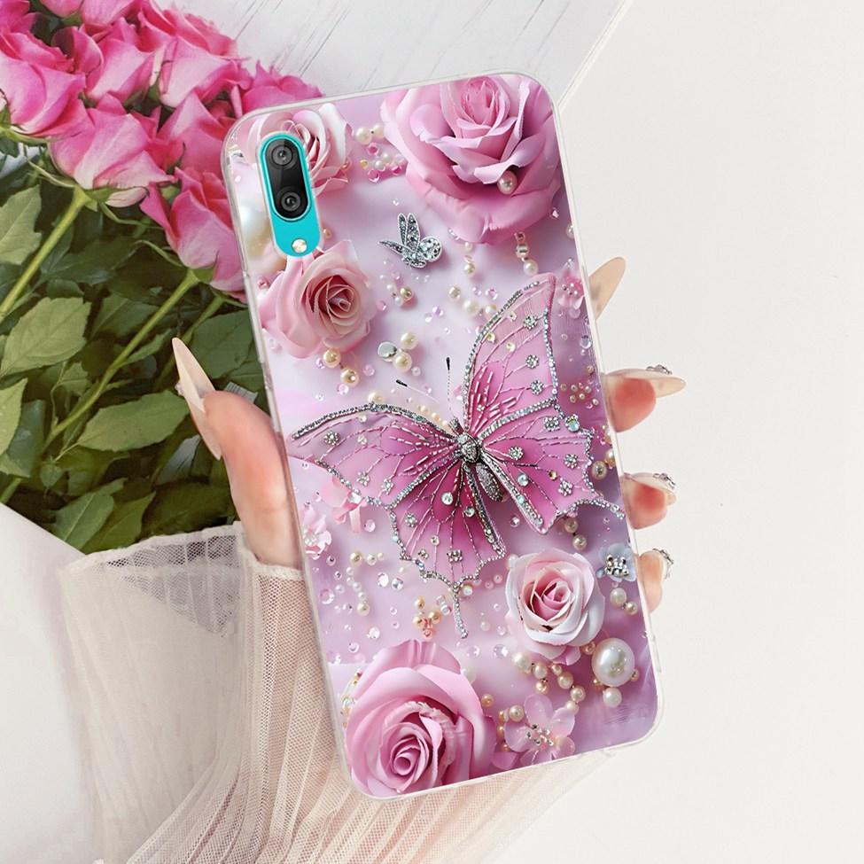 Transparent For Huawei Y7 Pro 2019 Case DUB-LX2 Cute Cat Fashion Butterfly Funny Painted Cover For Huawei Y7Pro 2019 Casing