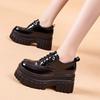 Black Loafers Women's 2025 Spring New Thick-soled Small Inner Height Increase Women's Shoes Versatile College Style Small Leather Shoes