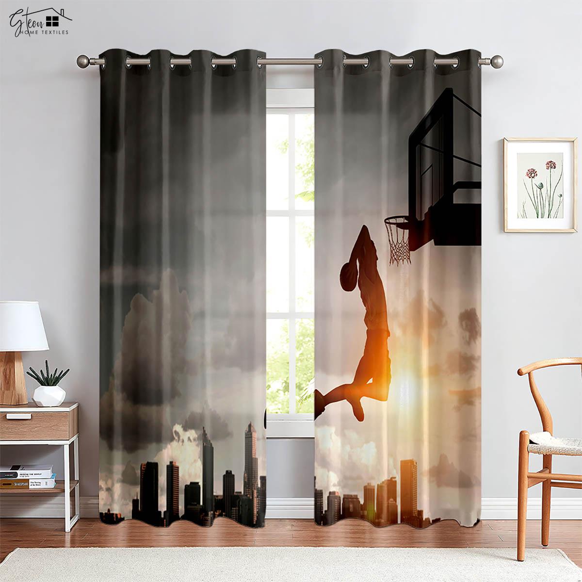 

2 Pack Cool Basketball 3D Printed Window Curtains Suitable for Bedchamber Living Area Club Decor Curtains Home Decor W50xH130(CM)x2PCS&Grommet Top