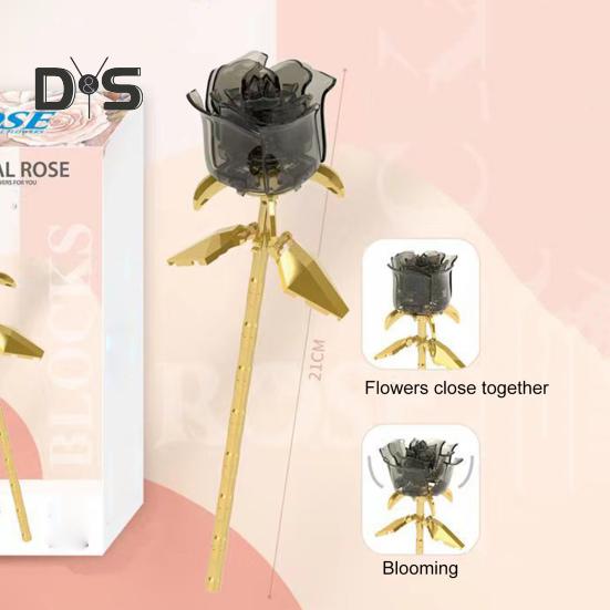1 Set Building Block Rose Branch DIY Handmade Colorful Flower Block Assembly Toy Plastic Floral Plants Decoration Kids Adults Girls Gift
